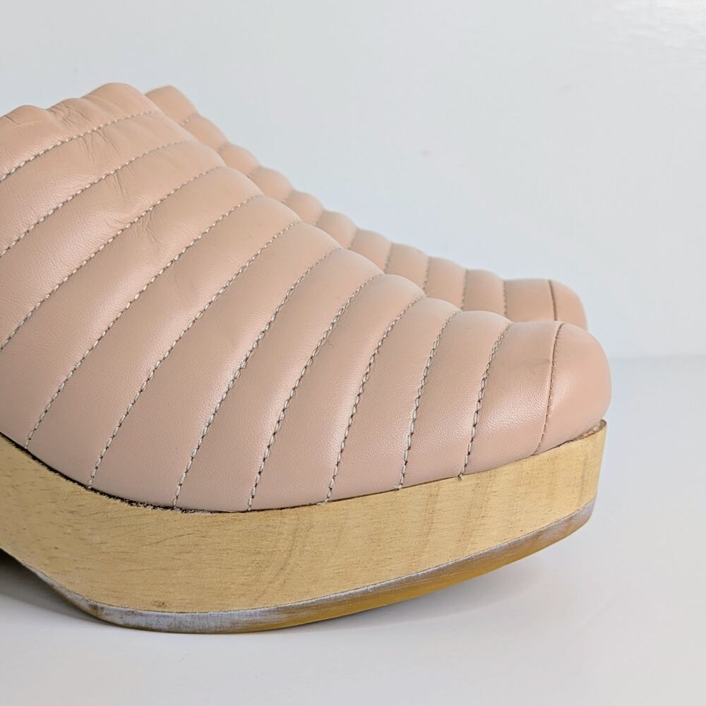Beklina Ribbed Clogs 8.5 Buff Pink Tan Leather Platform Wood Clog Slip On US - Picture 14 of 16